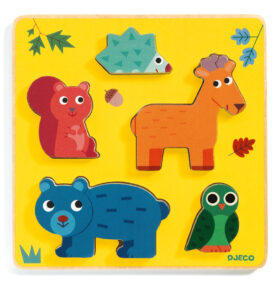 DJECO Dřevěné vkládací puzzle Jelínek a kamarádi